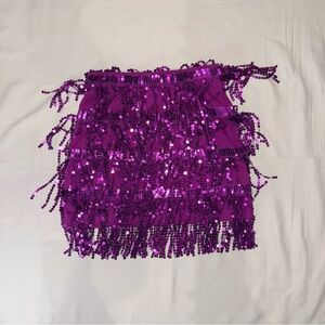 Purple Sequin Fringe Mini Skirt | Sparkly Party Club Skirt | Y2K